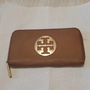 Tory Burch Tan Leather Zip Wallet